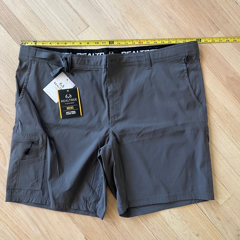 Realtree Fishing Mens Hybrid Shorts 2XL 44/46 Charcoal Grey Cargo Stretch